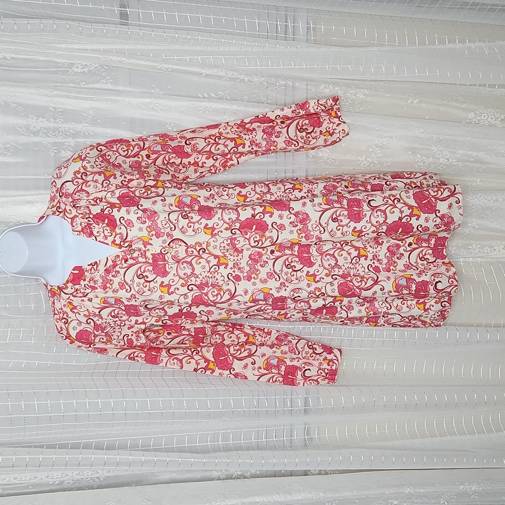 Lilly Pulitzer Paisley Floral Print Long Sleeve 100% Cotton Mini Shift Dress Sz0